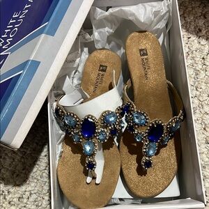 White Mountain Women's Gold and Blue Jewels Sandals